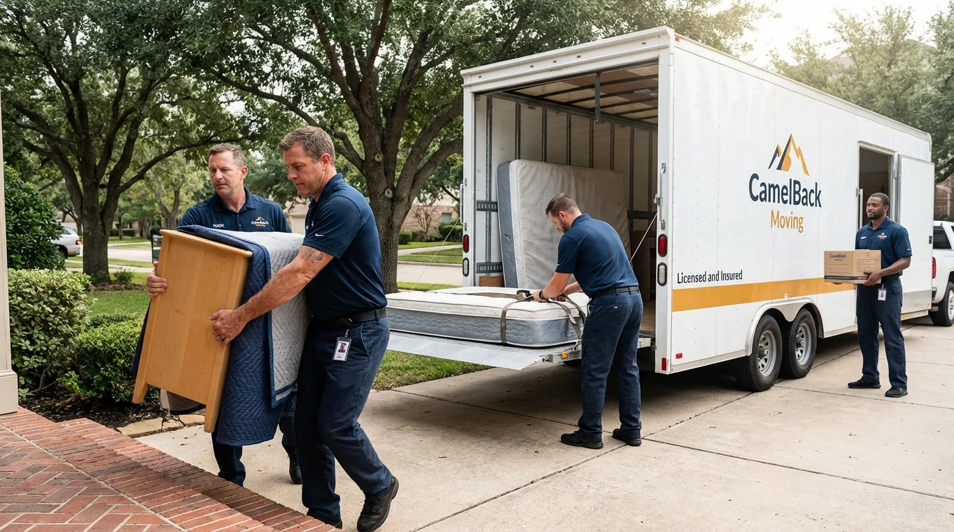 Crew loading residential truck for cross-state move from Winfield, IA