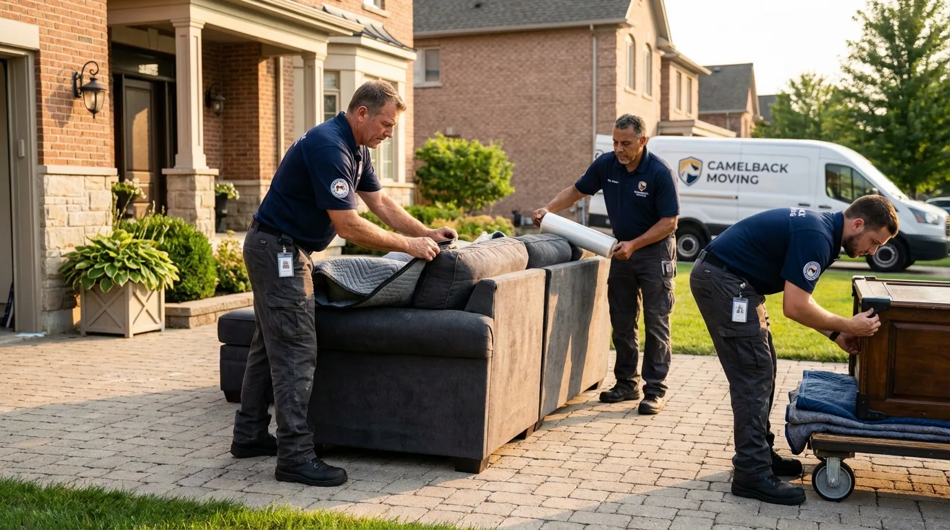 Large estate moving crew wrapping furniture in Winfield, IA