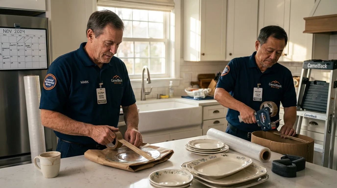 Professional crew packing kitchen dishware in Winfield, IA